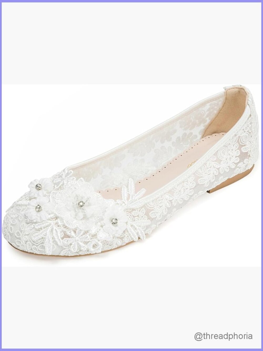 Lace Floral Flat Wedding Shoes Elegant Rhinestone Bridal Flats